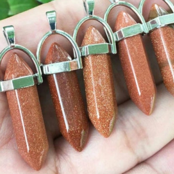 Gold Sand Crystal Gem Hexagon Point Pendant - Picture 4 of 4